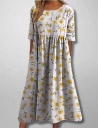 Aquarell Blumendruck Midikleid in Hellgelb