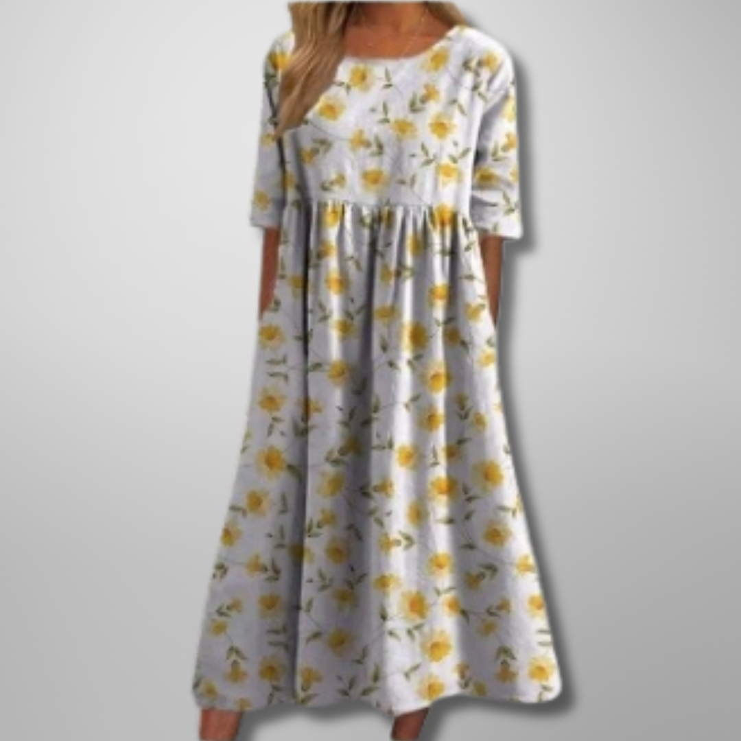 Aquarell Blumendruck Midikleid in Hellgelb