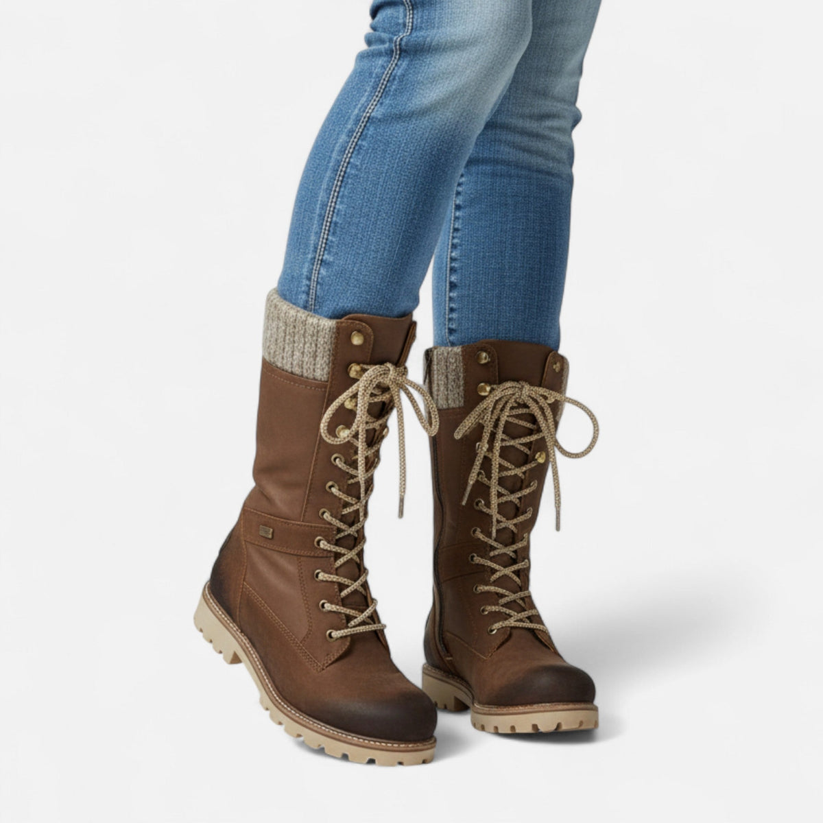 Damen Schnürstiefel mit Strickmanschette, gefüttert