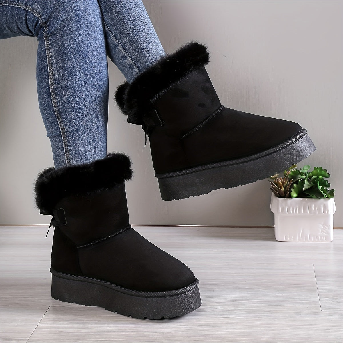 Winterstiefel mit Plüschfutter und Schleifendetail
