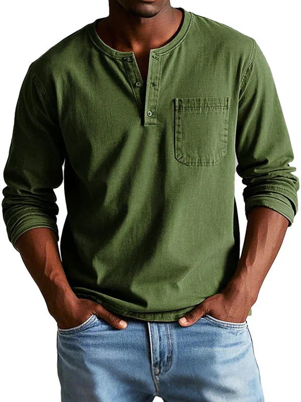 Lässiges Henleyshirt Herren in Armeegrün