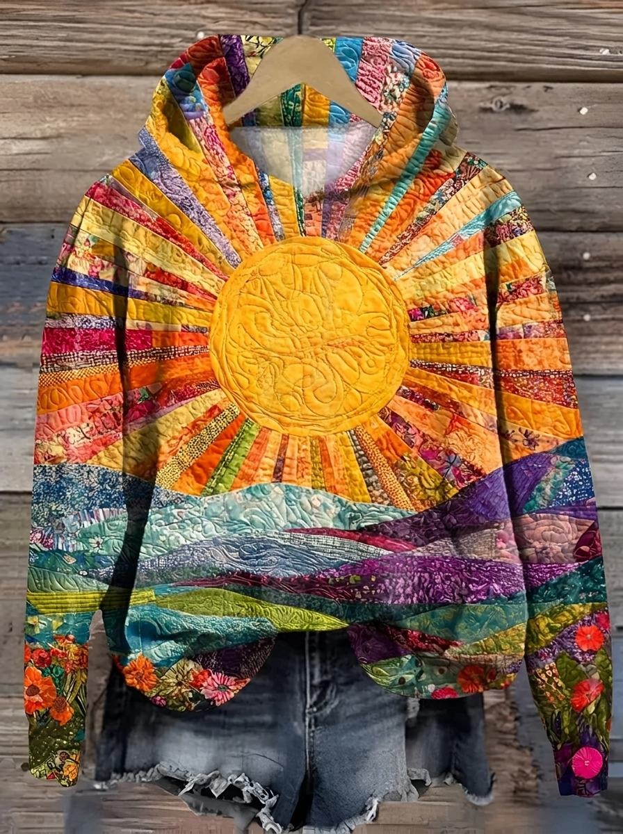Kapuzenpullover mit buntem Sonnenaufgangsprint