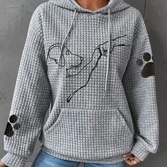 Damenhoodie mit Hundeprint und Waffelstruktur