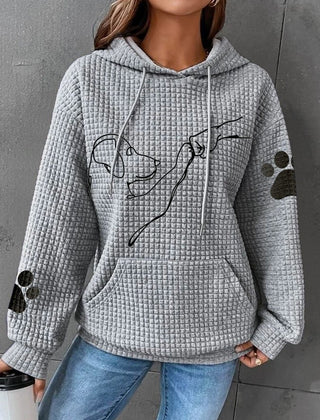 Damenhoodie mit Hundeprint und Waffelstruktur