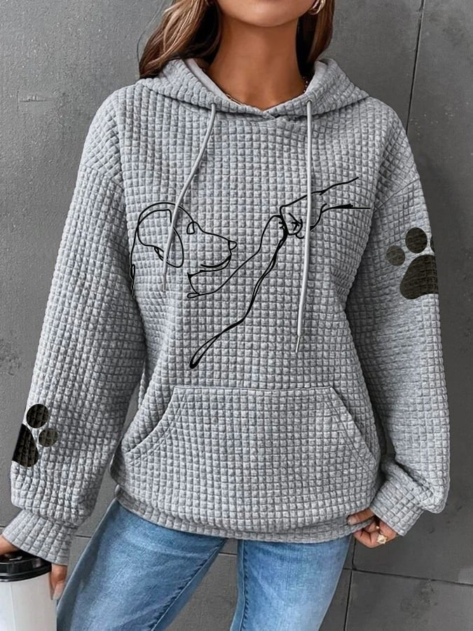 Damenhoodie mit Hundeprint und Waffelstruktur
