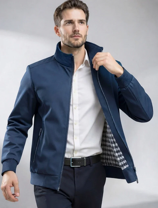 Blousonjacke für Herren mit Stehkragen und gestreiften Bündchen, Produktbild 1