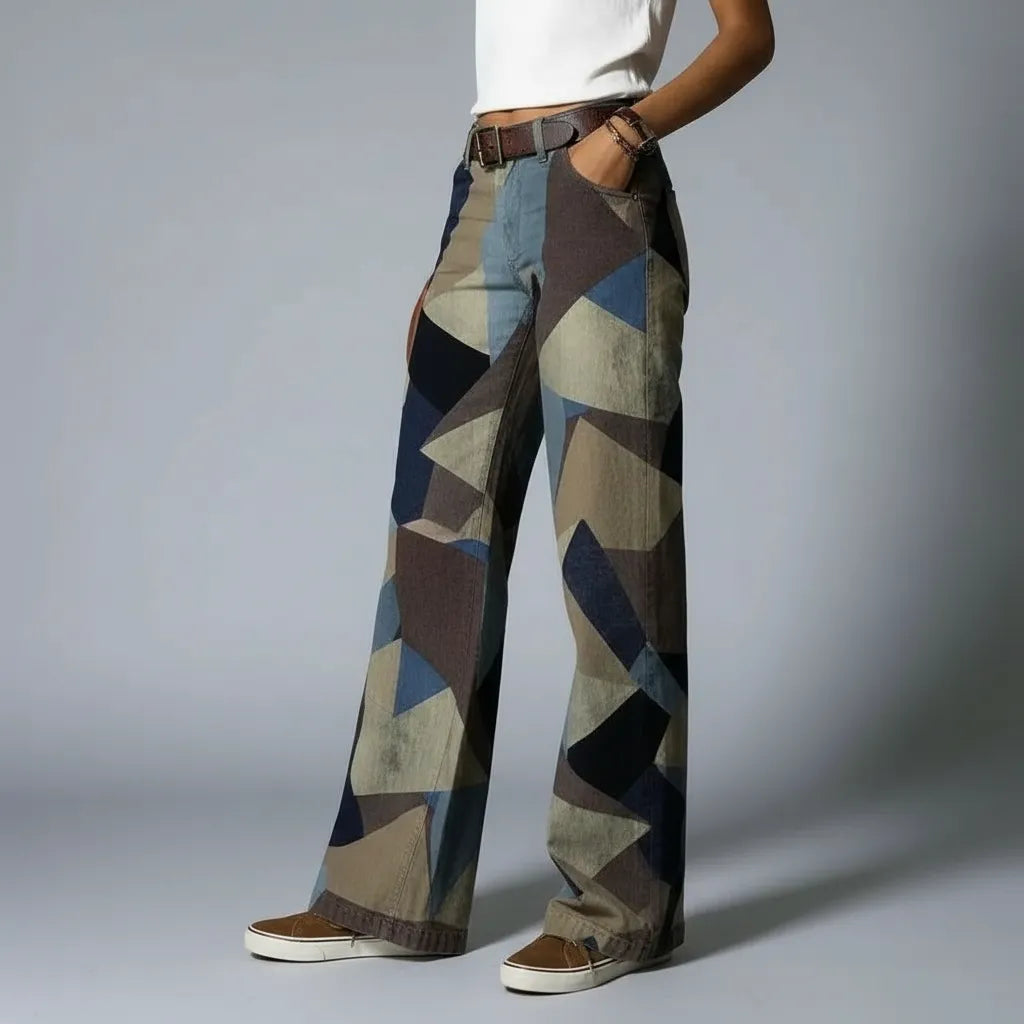 Weite Baggyjeans für Damen mit Blumendruck, Produktbild 2