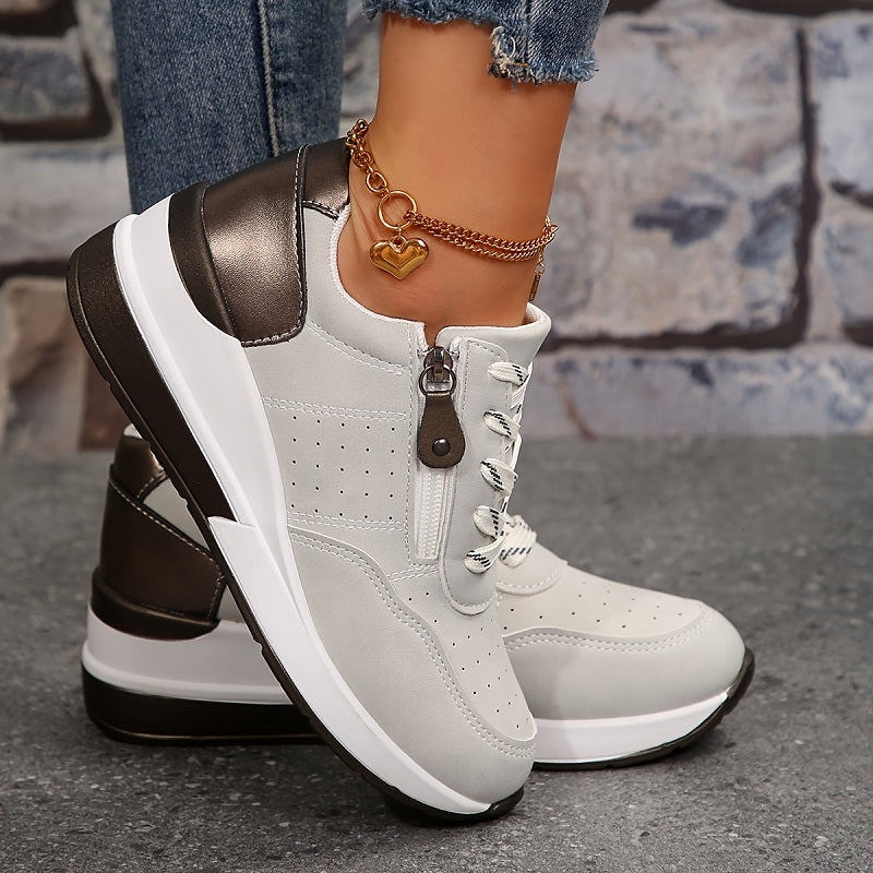 Plateausneaker mit Reißverschluss und Schnürung