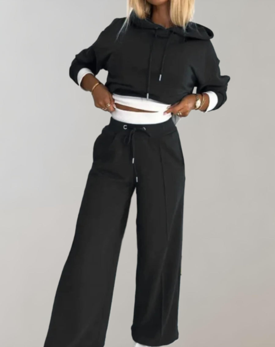 Hoodie und Jogginghose Set Damen in Schwarz