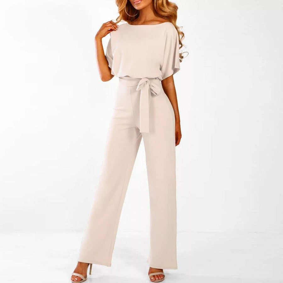 Kurzarm Jumpsuit Damen in Beige