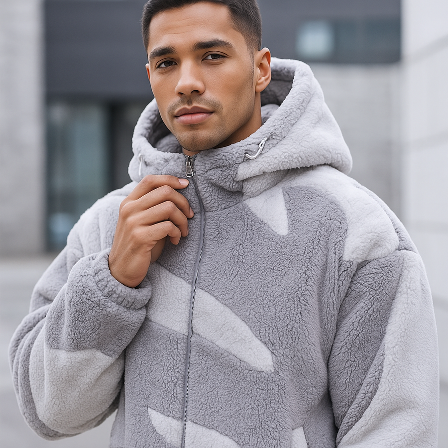 Fleecejacke für Herren mit Kapuze und Plüschoberfläche, Produktbild 2