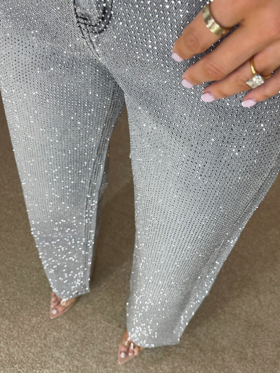Gerade Jeans für Damen mit Glitzersteinen und hoher Taille, Produktbild 10