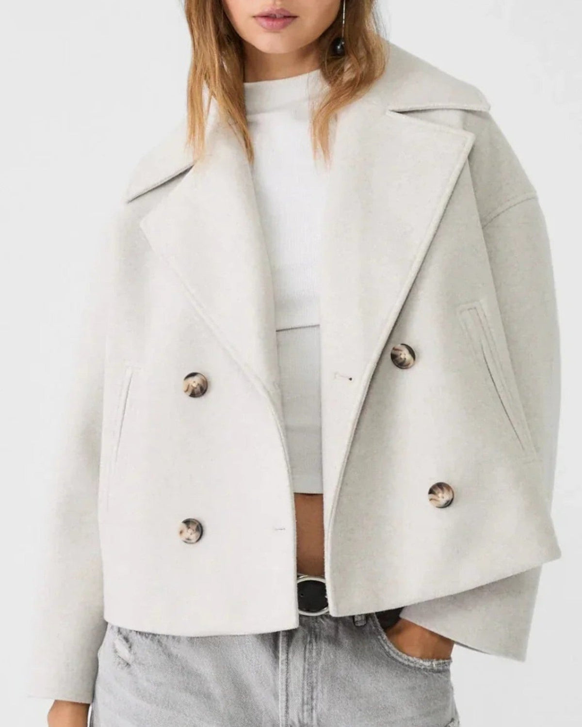 Kurze Damenjacke mit Reverskragen und doppelreihigem Verschluss, Produktbild 12