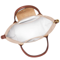 Faltbare Nylon Handtasche Damen in Beige, getragen