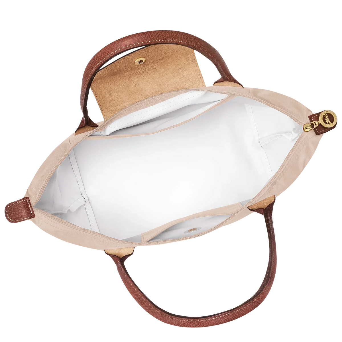 Faltbare Nylon Handtasche Damen in Beige, getragen