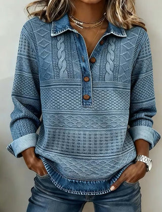 Zopfmusterpullover mit Jeanskragen