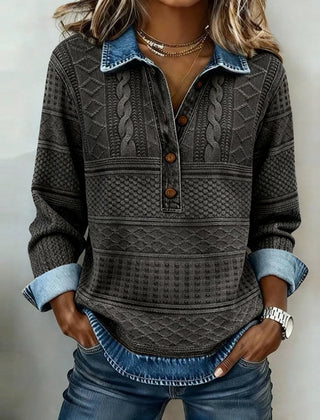 Zopfmusterpullover mit Jeanskragen