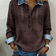 Zopfmusterpullover mit Jeanskragen