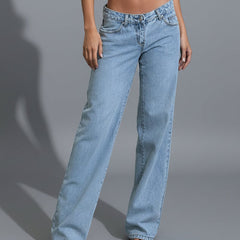 Jeans für Damen mit tiefem Bund und weitem Bein in Hellblau, Produktbild 1