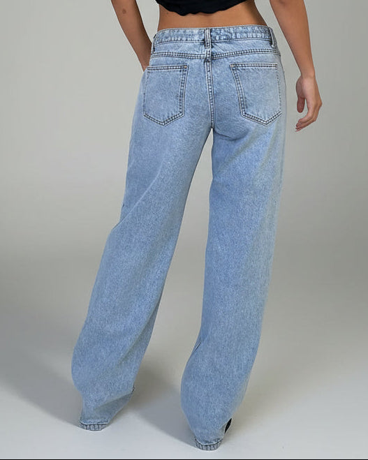 Jeans für Damen mit tiefem Bund und weitem Bein in Hellblau, Produktbild 2