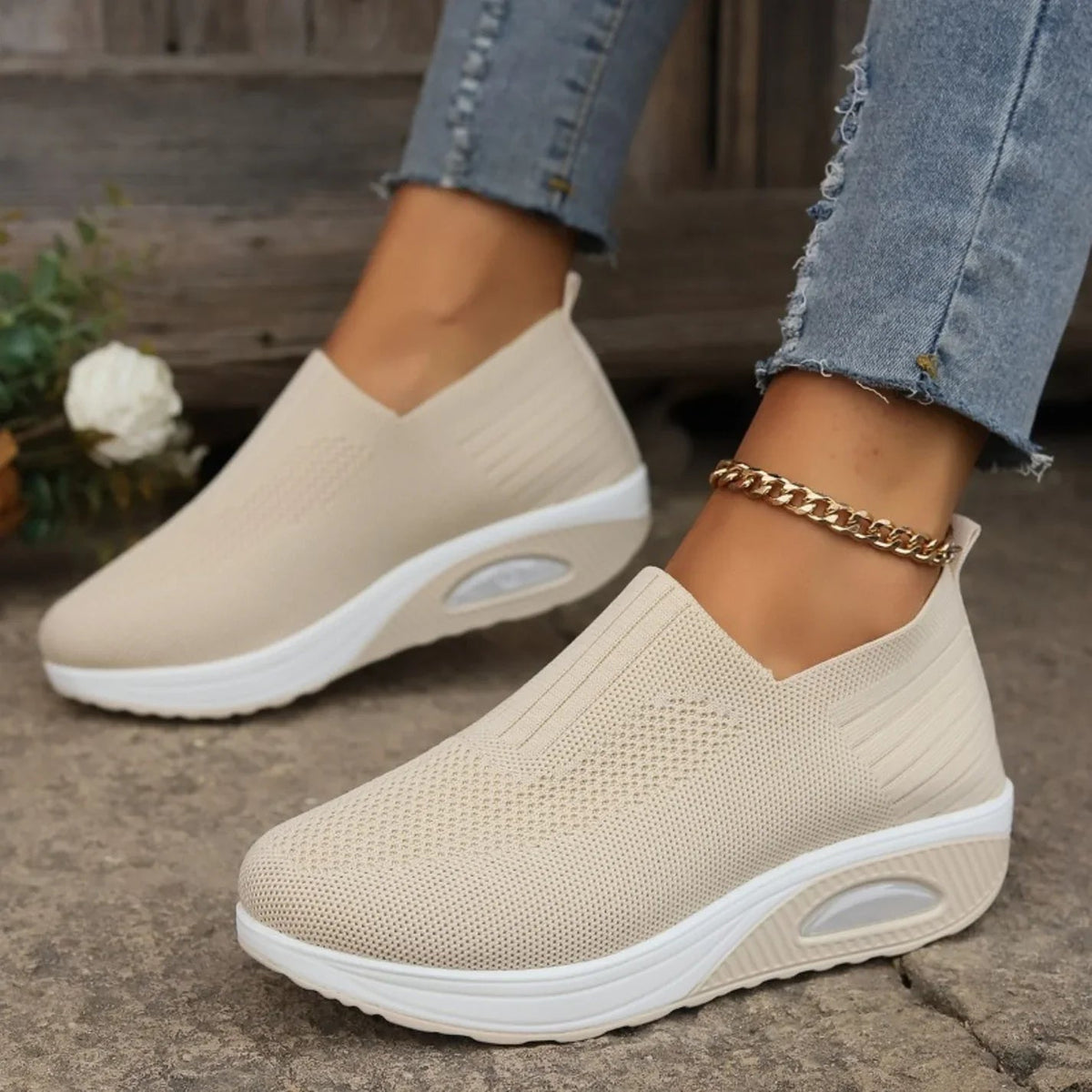 Schlupfschuhe Damen Gedämpfte Sohle in Beige