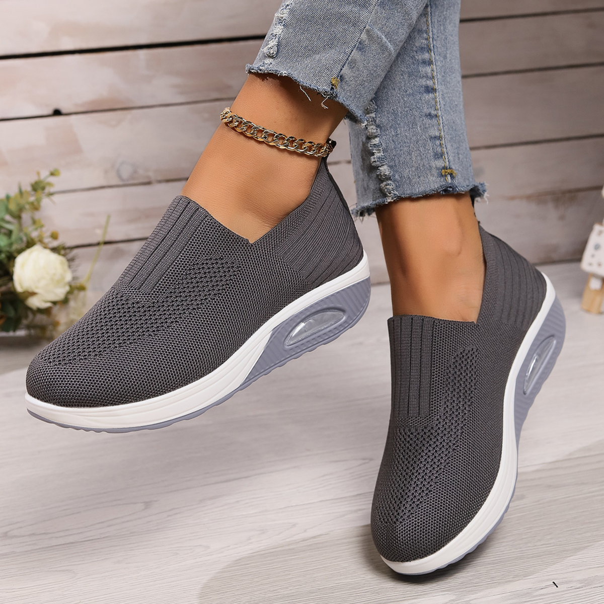 Schlupfschuhe Damen Gedämpfte Sohle in Grau