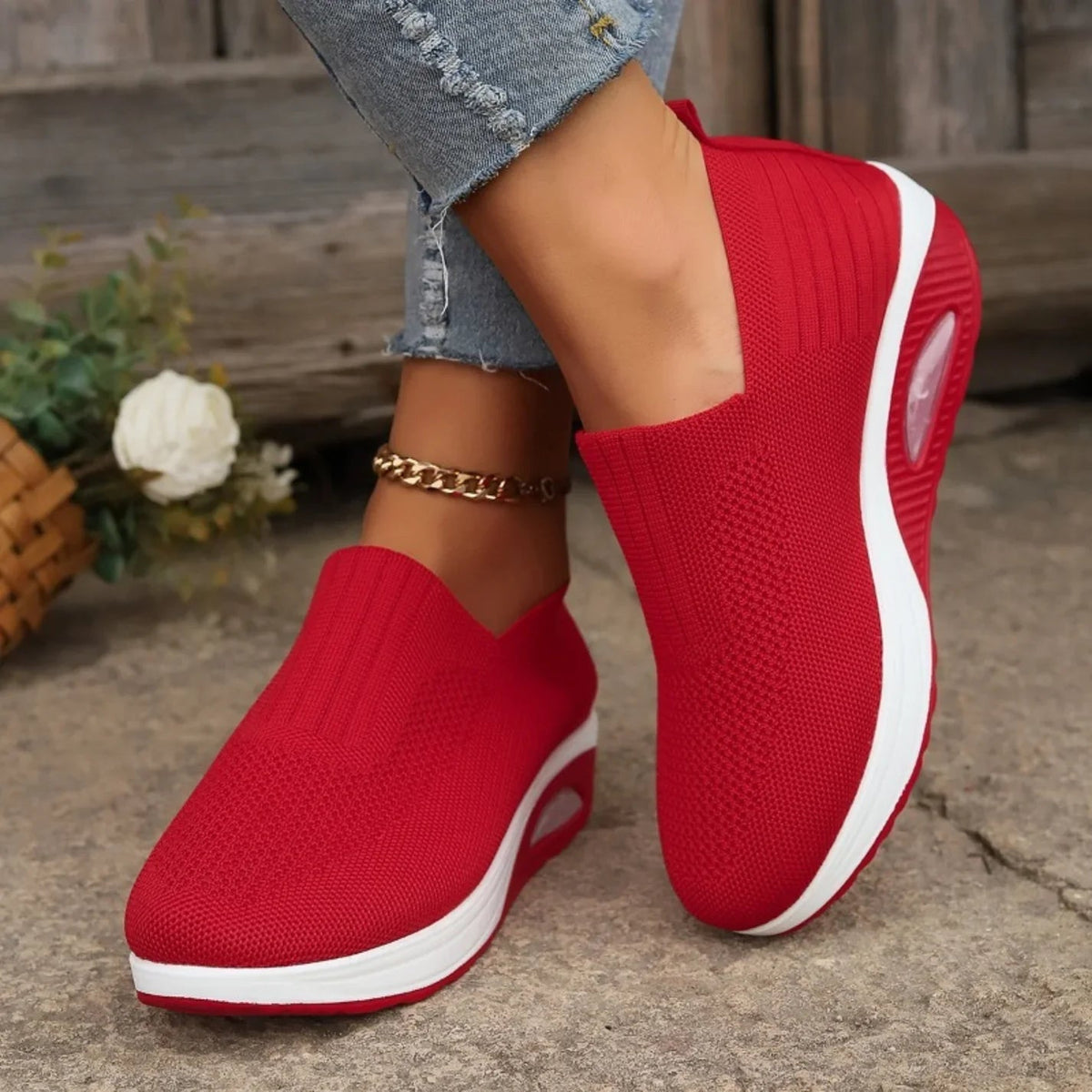 Schlupfschuhe Damen Gedämpfte Sohle in Rot
