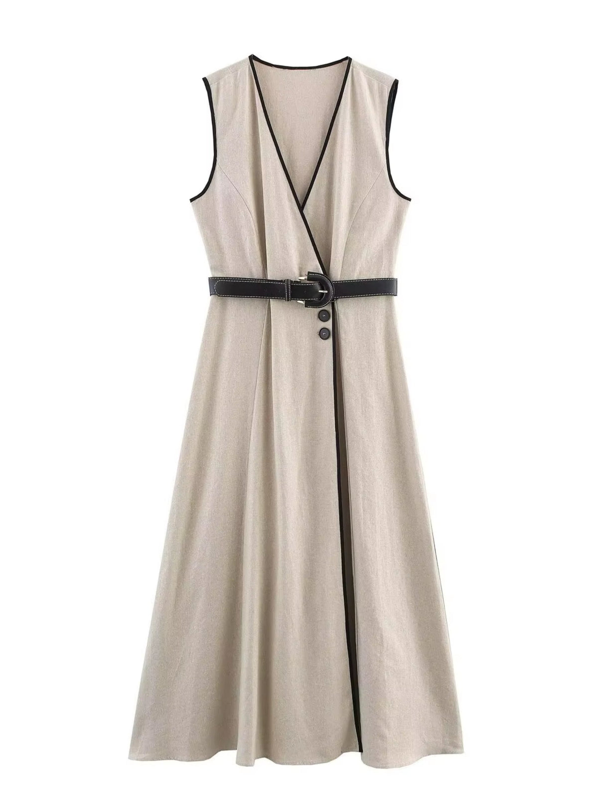 Midikleid Kontrastpaspel Gürtel