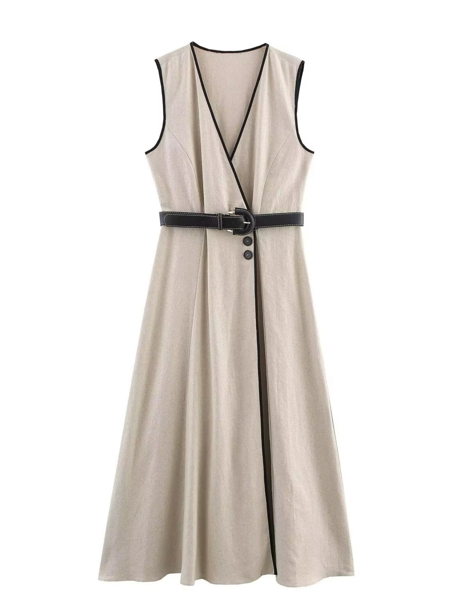Midikleid Kontrastpaspel Gürtel
