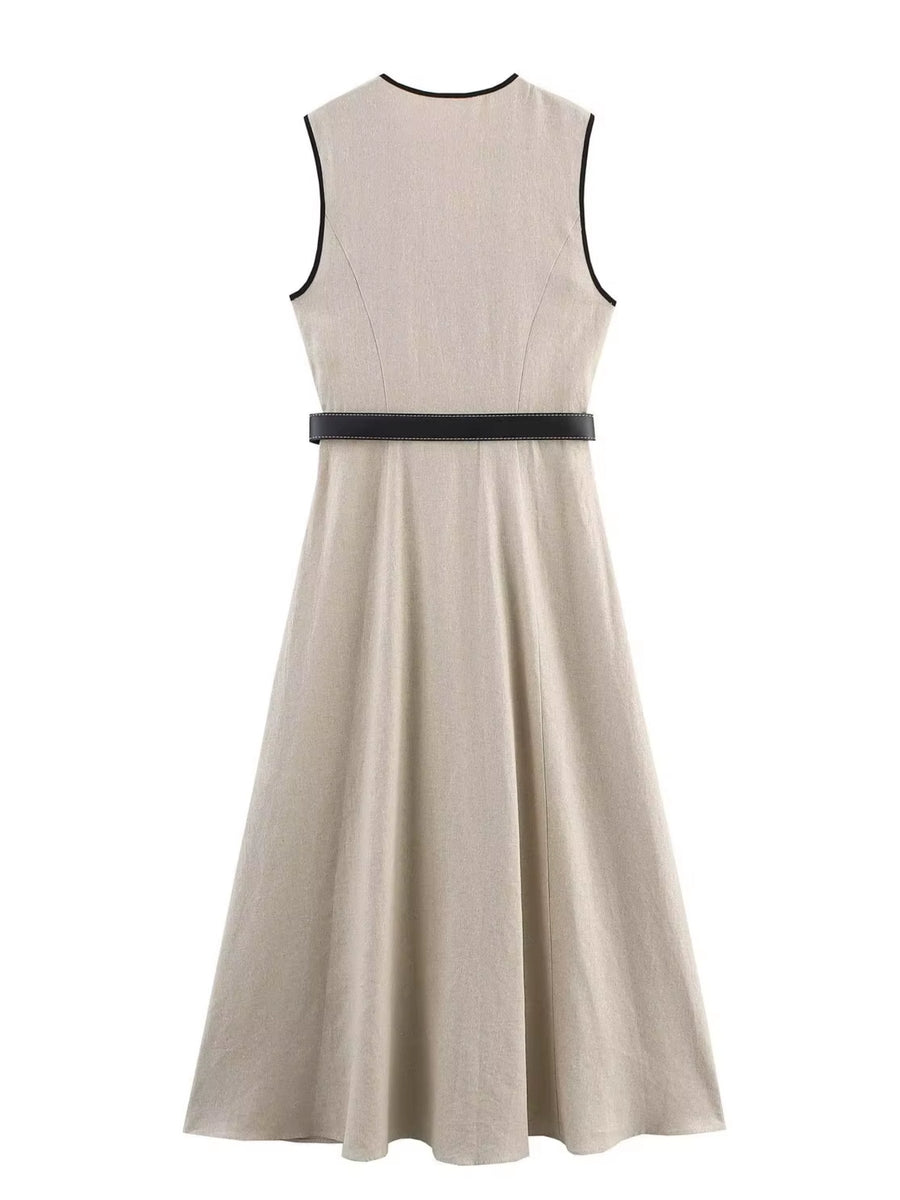 Midikleid Kontrastpaspel Gürtel