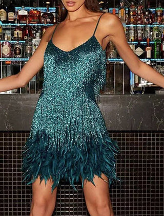 Fransenkleid Pailletten Federn