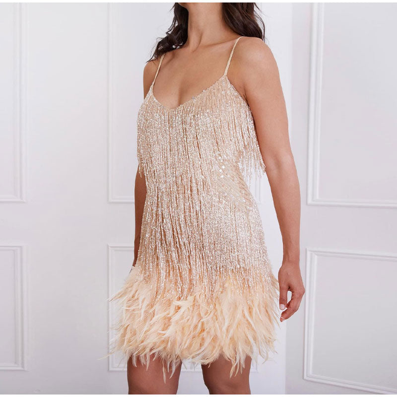 Fransenkleid Pailletten Federn