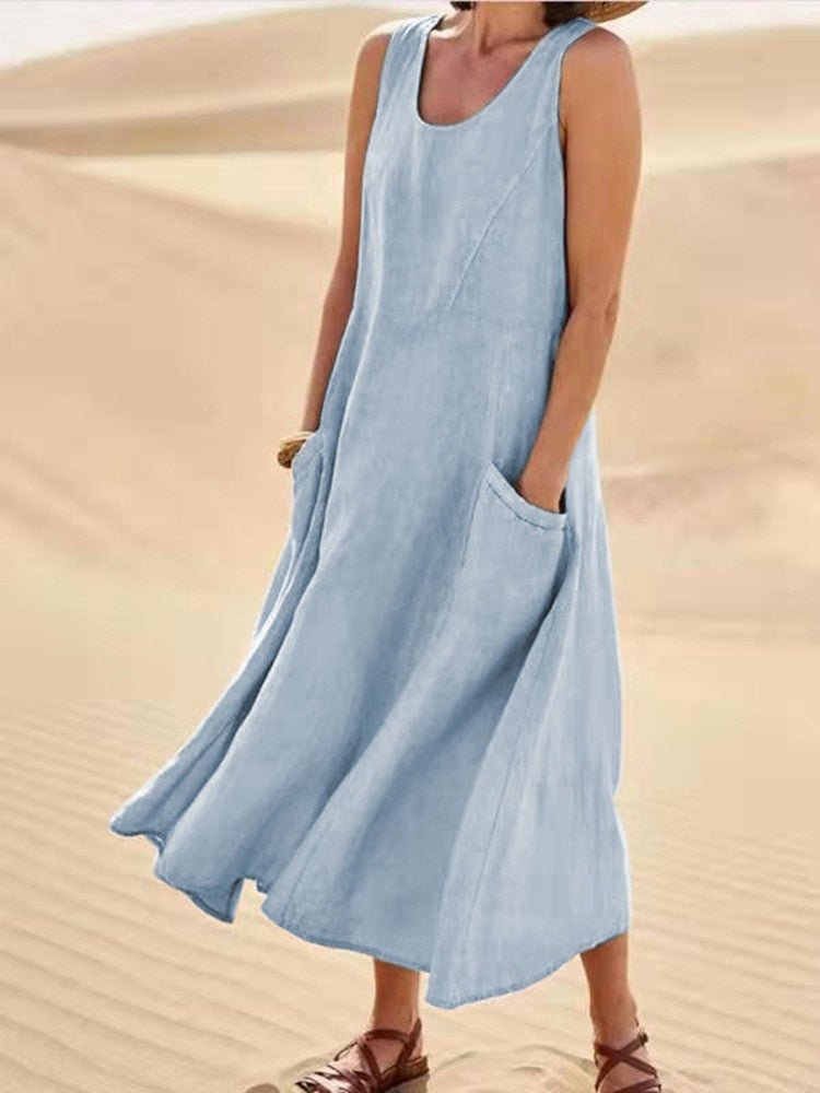 Ärmelloses Maxikleid Baumwolle