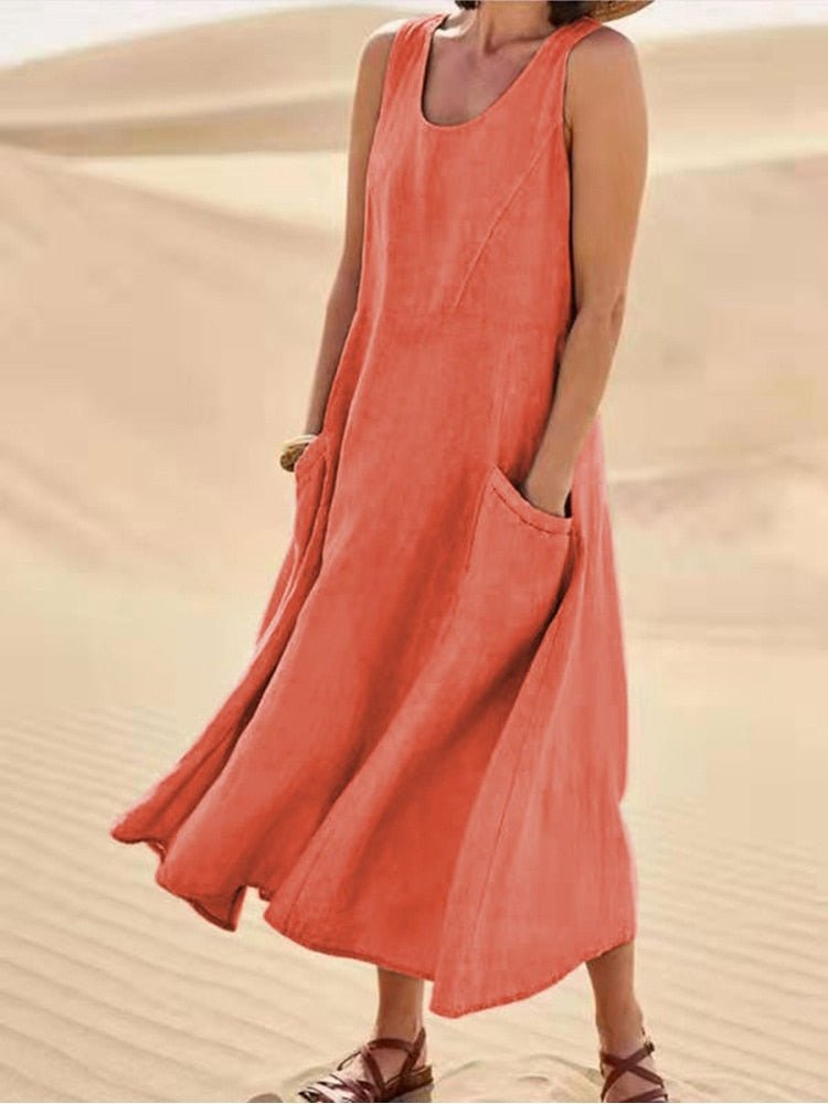 Ärmelloses Maxikleid Baumwolle
