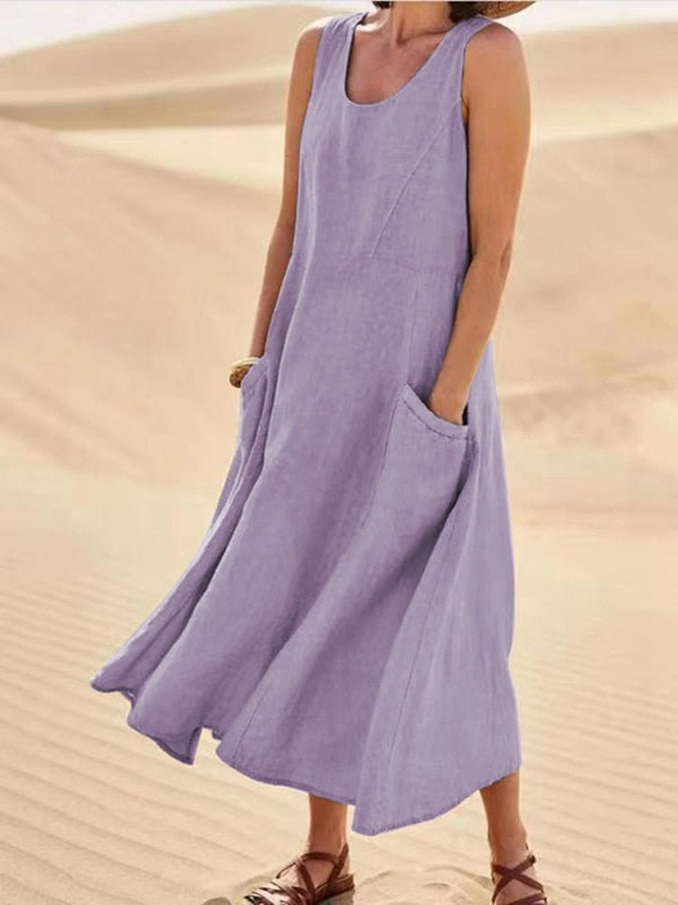 Ärmelloses Maxikleid Baumwolle