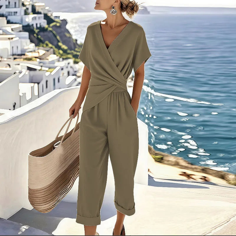 Wickeloptik Zweiteiler Damen in Khaki