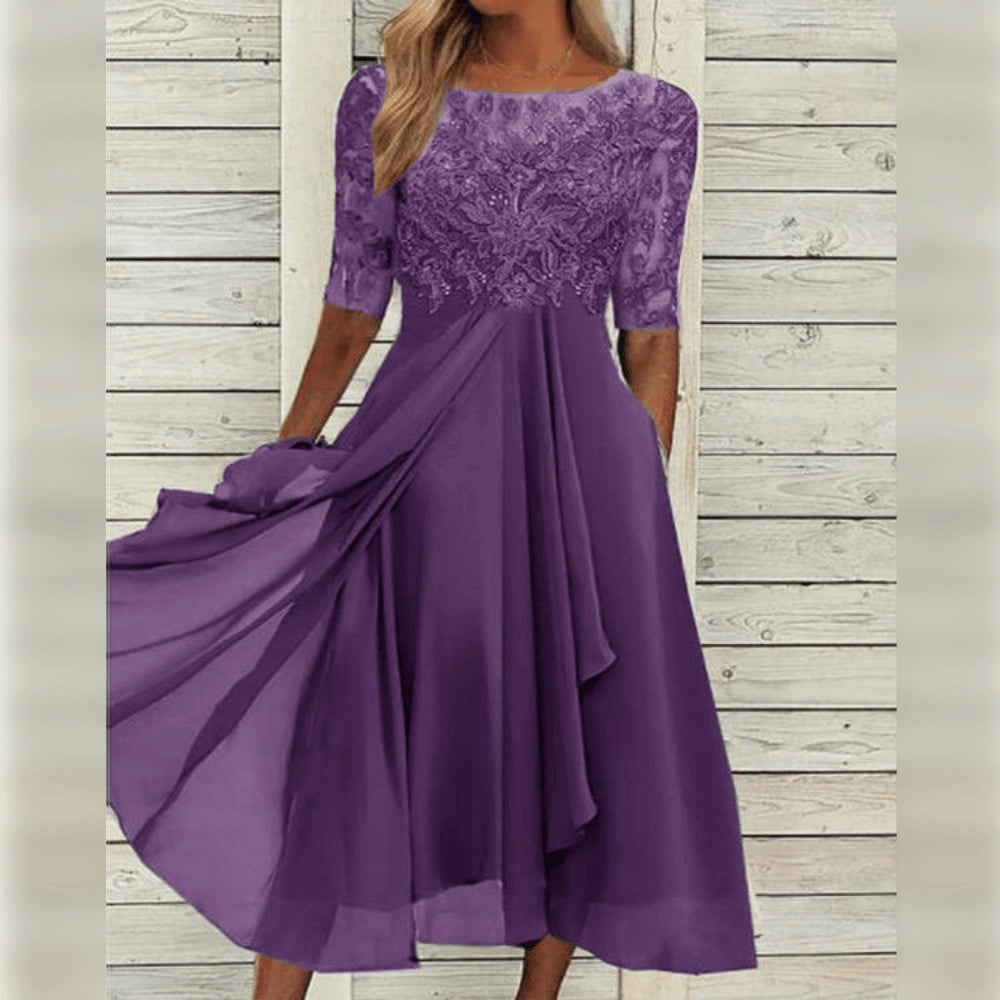 Midikleid Spitze Chiffonrock