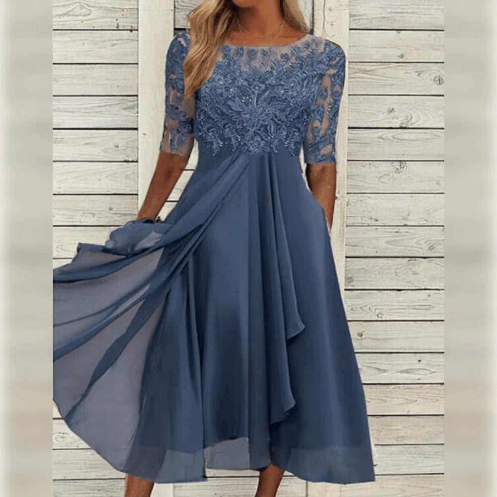 Midikleid Spitze Chiffonrock