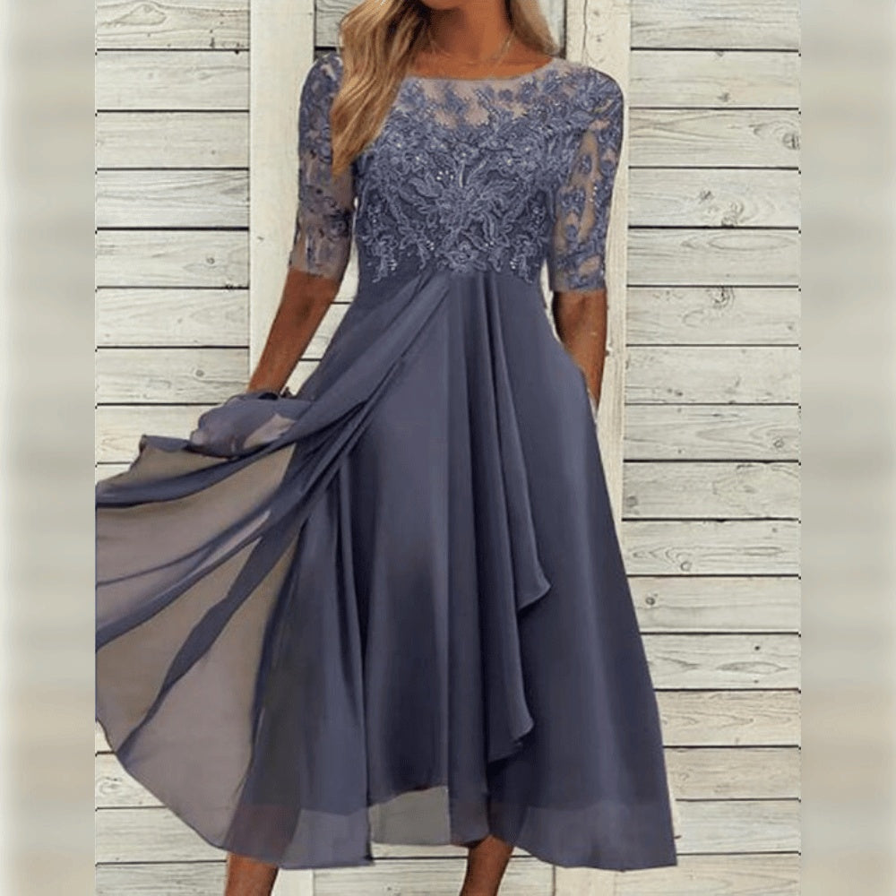 Midikleid Spitze Chiffonrock