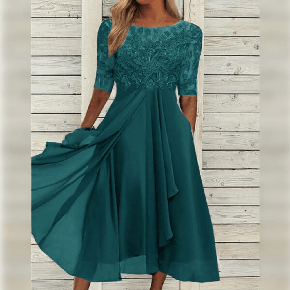 Midikleid Spitze Chiffonrock