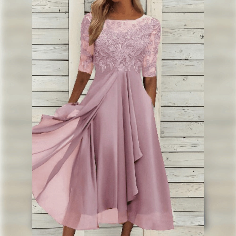 Midikleid Spitze Chiffonrock