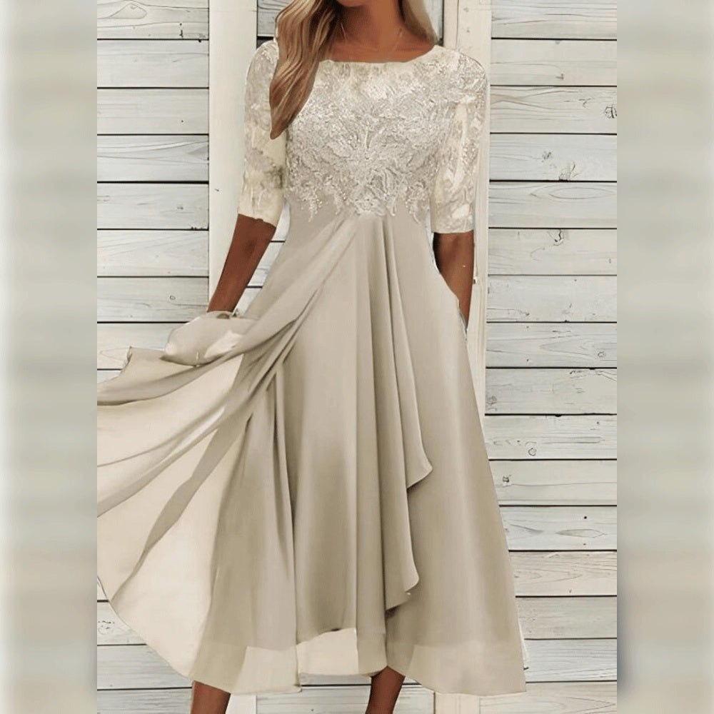 Midikleid Spitze Chiffonrock