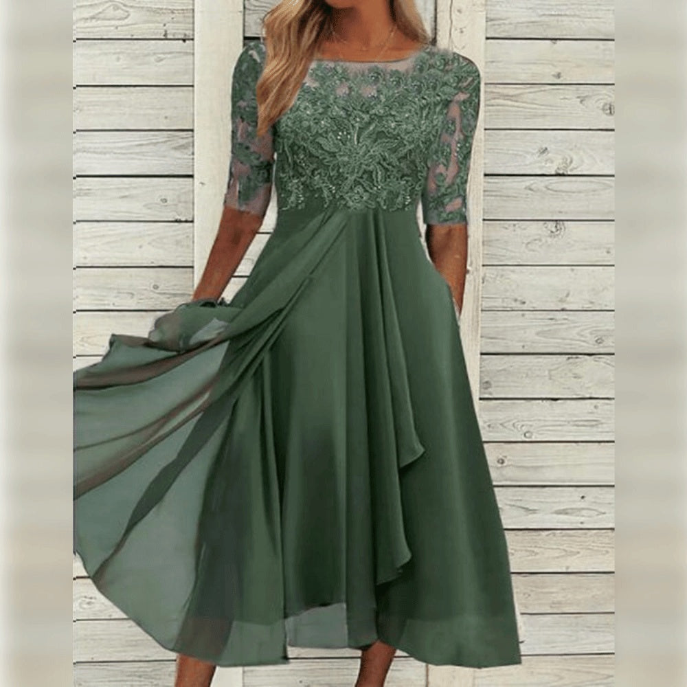 Midikleid Spitze Chiffonrock
