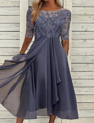 Midikleid Spitze Chiffonrock