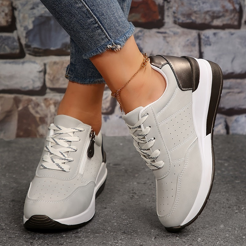Plateausneaker mit Reißverschluss und Schnürung