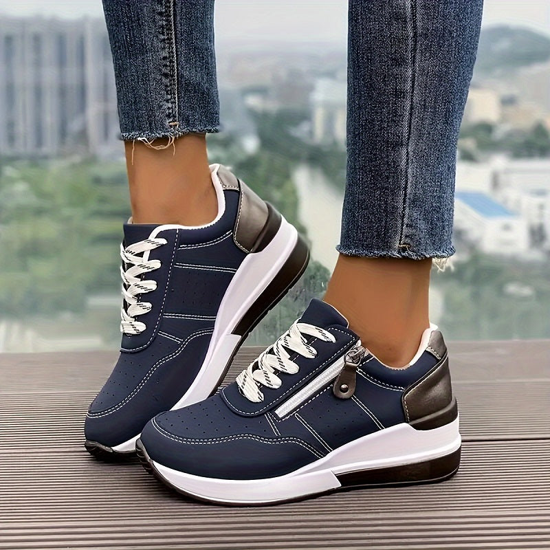 Plateausneaker mit Reißverschluss und Schnürung