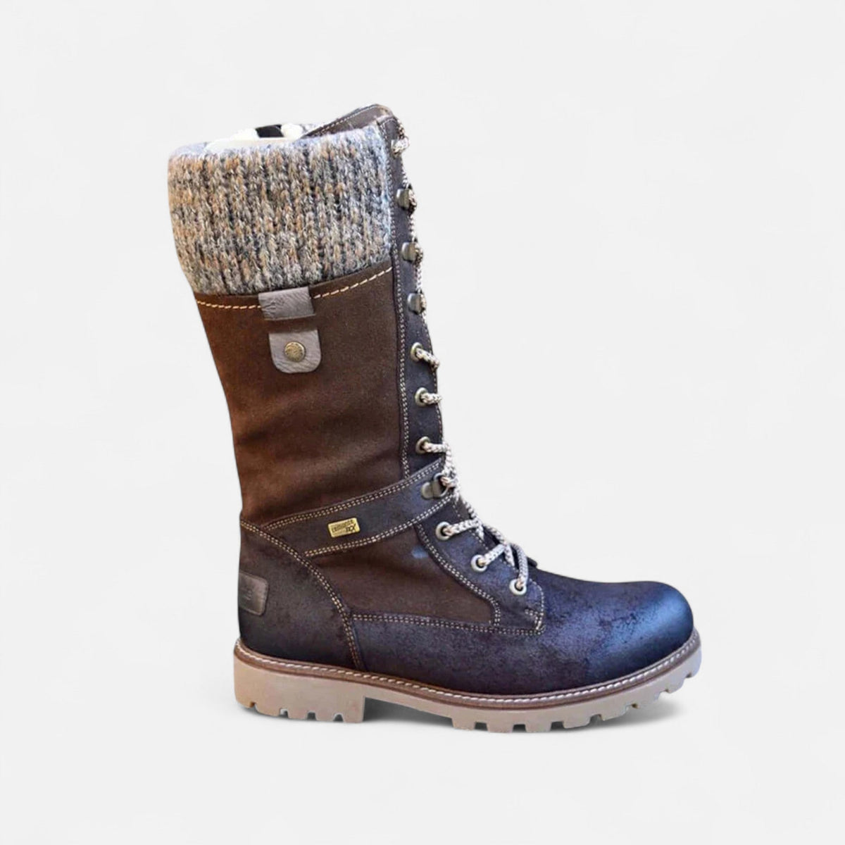 Damen Schnürstiefel mit Strickmanschette, gefüttert