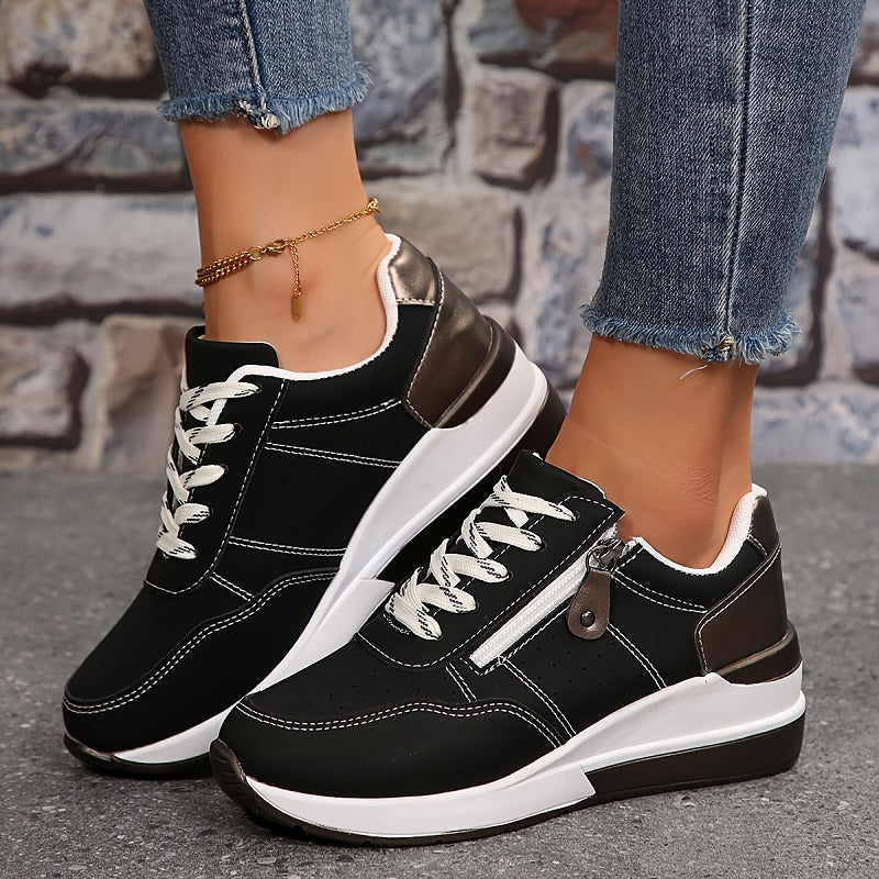 Plateausneaker mit Reißverschluss und Schnürung