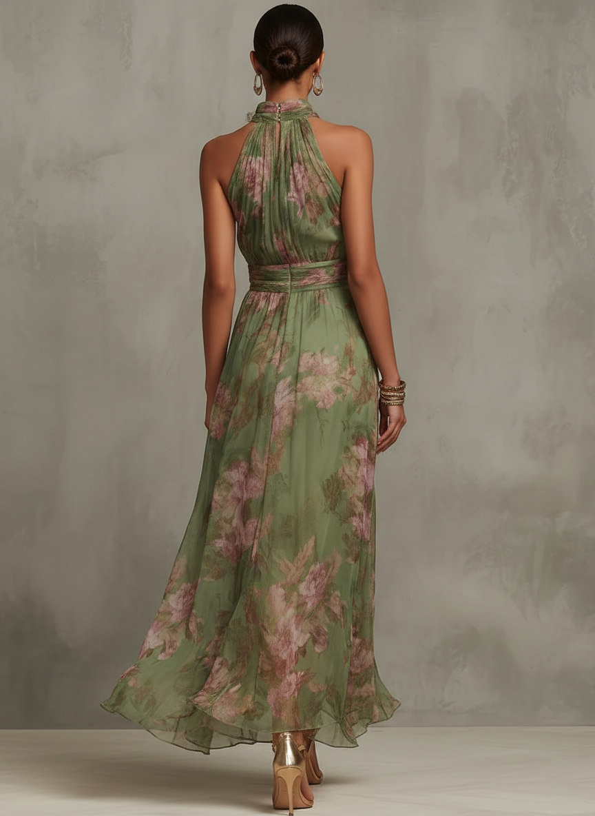 Neckholder Blumenkleid Damen Detailansicht