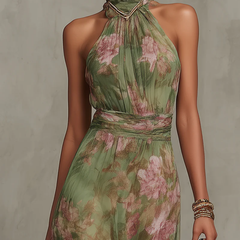 Neckholder Blumenkleid Damen Rückansicht